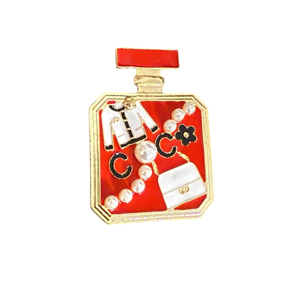Red and Gold Perfume Bottle Fashion Brooch